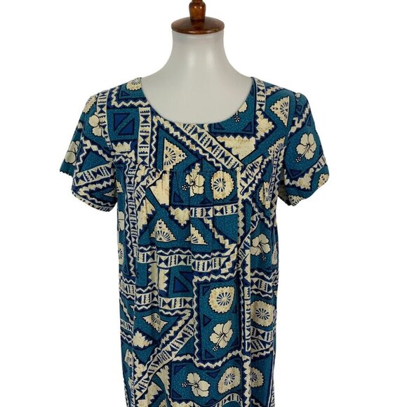 Maluna Hawaii Dress Medium Blue Floral Boho Island Vibes Short Sleeve - Picture 2 of 5